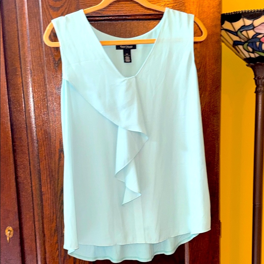 White House Black Market Light Green Sleeveless Top with Ruffle